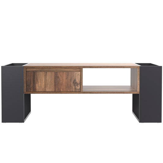 Grained Wood Design Coffee Table-2 Drawers + Double Storage Compartment-Furniture Anthricite Modern Living Room