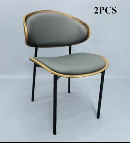 Set van 2 of 1 eetkamerstoelen van echt leer – Moderne stoel in mid-century stijl met gevoerde bekleding, perfect voor keuken en eetkamer in zwart notenhout en gebogen fineer.