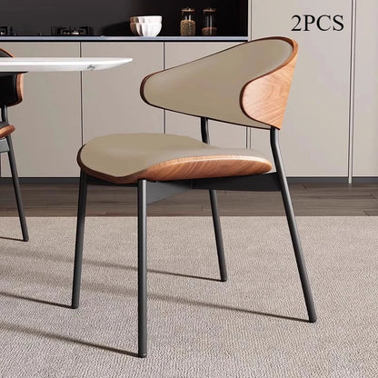 Set van 2 of 1 eetkamerstoelen van echt leer – Moderne stoel in mid-century stijl met gevoerde bekleding, perfect voor keuken en eetkamer in zwart notenhout en gebogen fineer.