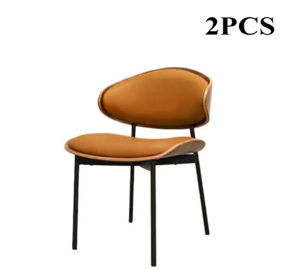Set van 2 of 1 eetkamerstoelen van echt leer – Moderne stoel in mid-century stijl met gevoerde bekleding, perfect voor keuken en eetkamer in zwart notenhout en gebogen fineer.