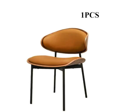 Set van 2 of 1 eetkamerstoelen van echt leer – Moderne stoel in mid-century stijl met gevoerde bekleding, perfect voor keuken en eetkamer in zwart notenhout en gebogen fineer.