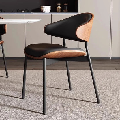 Set van 2 of 1 eetkamerstoelen van echt leer – Moderne stoel in mid-century stijl met gevoerde bekleding, perfect voor keuken en eetkamer in zwart notenhout en gebogen fineer.