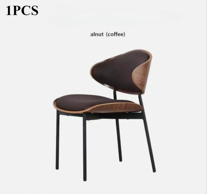 Set van 2 of 1 eetkamerstoelen van echt leer – Moderne stoel in mid-century stijl met gevoerde bekleding, perfect voor keuken en eetkamer in zwart notenhout en gebogen fineer.