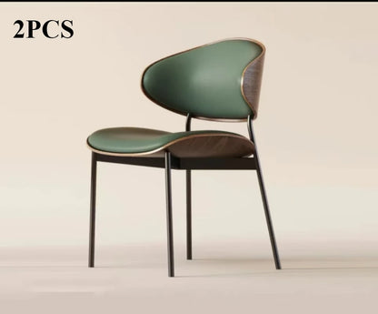 Set van 2 of 1 eetkamerstoelen van echt leer – Moderne stoel in mid-century stijl met gevoerde bekleding, perfect voor keuken en eetkamer in zwart notenhout en gebogen fineer.