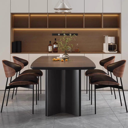 Set van 2 of 1 eetkamerstoelen van echt leer – Moderne stoel in mid-century stijl met gevoerde bekleding, perfect voor keuken en eetkamer in zwart notenhout en gebogen fineer.