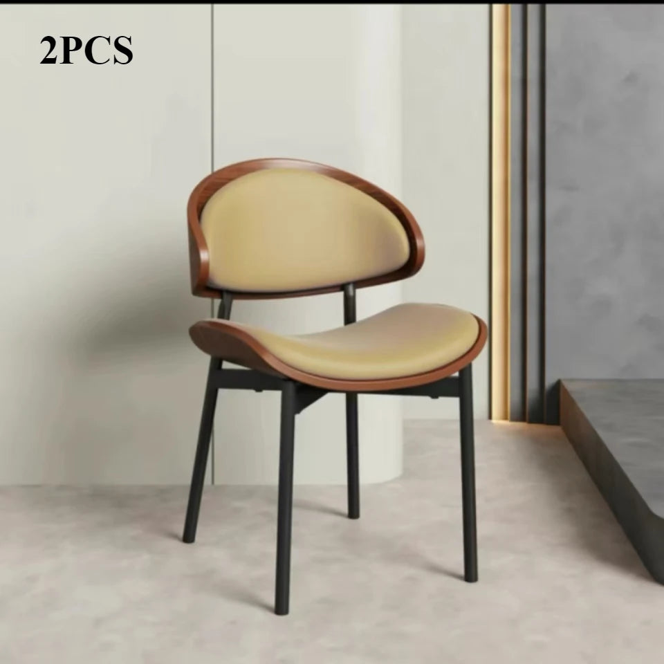 Set van 2 of 1 eetkamerstoelen van echt leer – Moderne stoel in mid-century stijl met gevoerde bekleding, perfect voor keuken en eetkamer in zwart notenhout en gebogen fineer.