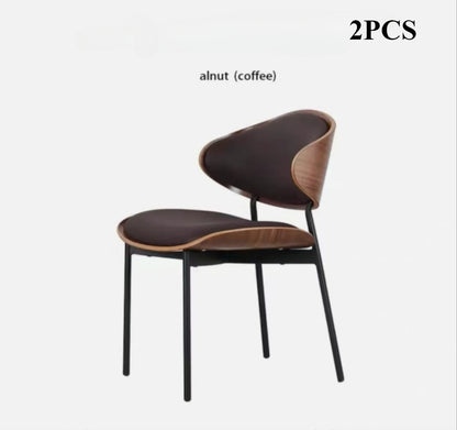 Set van 2 of 1 eetkamerstoelen van echt leer – Moderne stoel in mid-century stijl met gevoerde bekleding, perfect voor keuken en eetkamer in zwart notenhout en gebogen fineer.